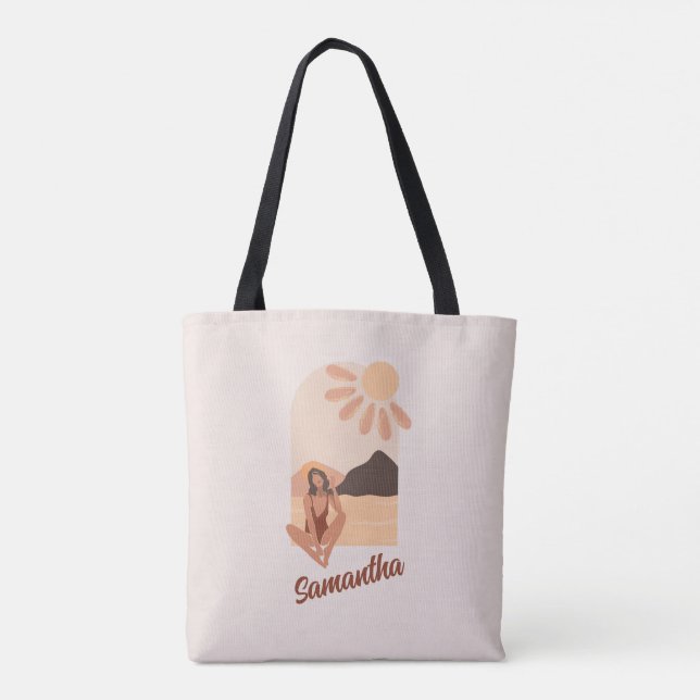 Beach Paradise Summer Retro Individuelle Name Tote Tasche (Rückseite)