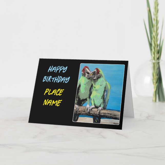 "Beach Parrots" Gemälde auf einem Dankeskarte (Vorderseite)