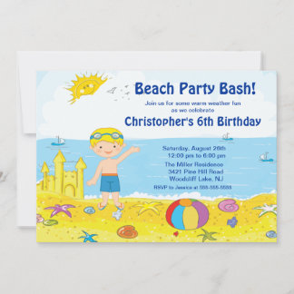 Beach Party Boy Schwimmbad Geburtstag Einladung