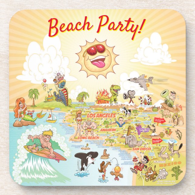Beach Party California Plastik Untersetzer (Vorderseite)
