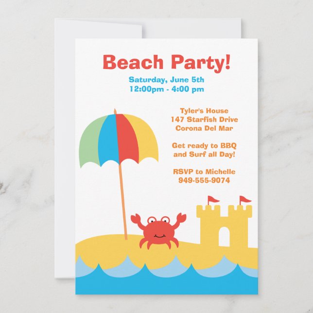 Beach Party Einladung zum Geburtstag (Vorderseite)