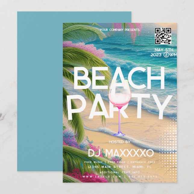 Beach Party Event Bar Tropical Club Flyer Einladung (Vorne/Hinten)