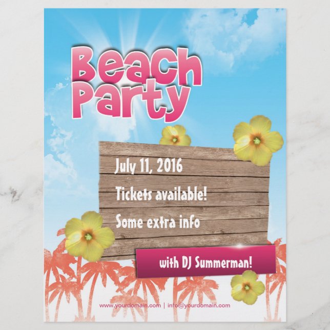 Beach Party Flyer - einseitig, vollständig anpassb (Vorne)