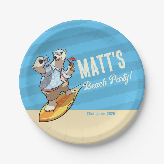 Beach Party Fügen Sie Ihren Namen Cool Surfpolar B Pappteller (Vorderseite)