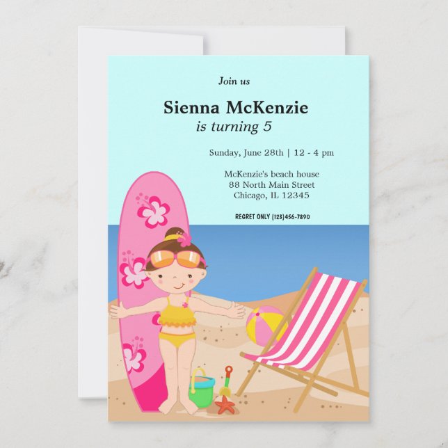 Beach Party (Girl) Einladung (Vorderseite)
