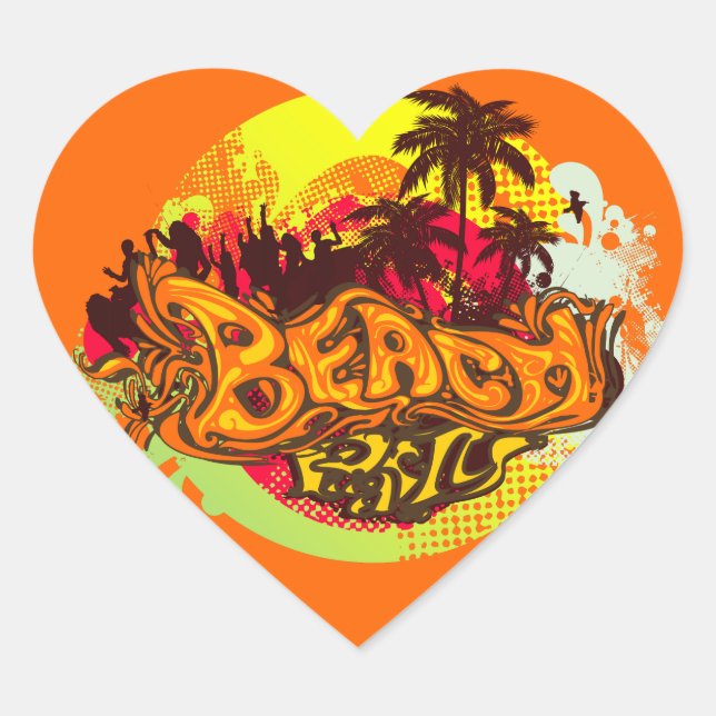 Beach Party Herz-Aufkleber (Vorderseite)