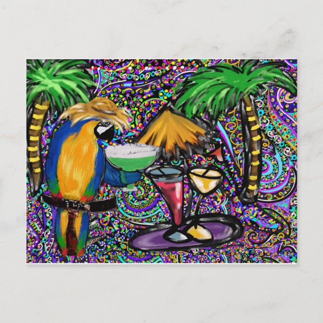 Beach Party Parrot Einladungspostkarte (Vorderseite)