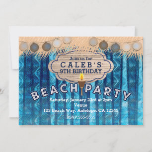 BEACH PARTY Retro Blue Waves Invitations Anniversa