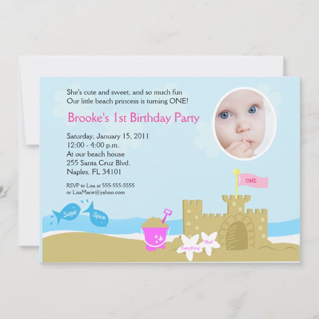 Beach Party Sand Castle 5x7 PHOTO Invitation (Devant)