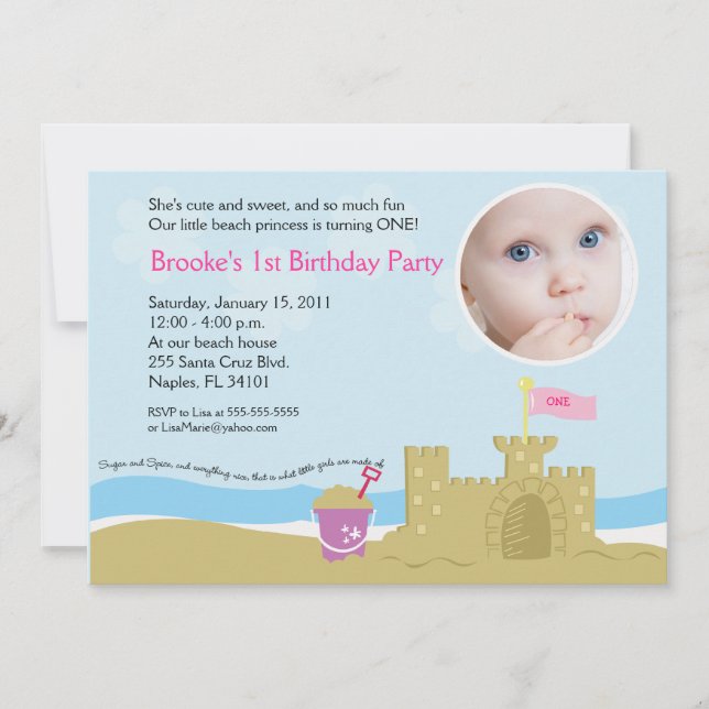 Beach Party Sand Castle 5x7 PHOTO Invitation (Devant)