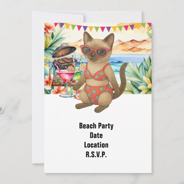 Beach Party Siamese Cat Beach Tropical Summer  Einladung (Vorderseite)