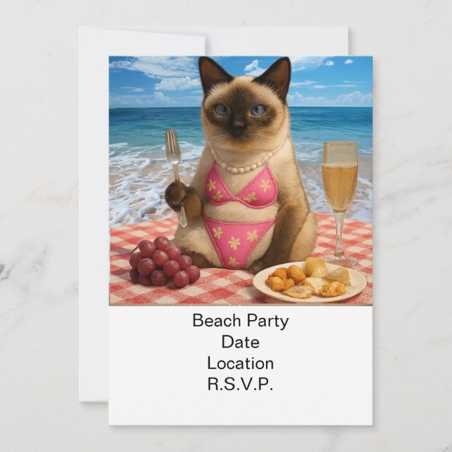 Beach Party Siamese Cat Beach Tropical Summer  Einladung (Vorderseite)