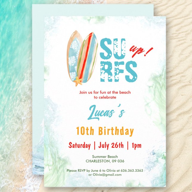 Beach Party Surf Summer Tropical Birthday Boy Einladung (Beach Party Surf Summer Tropical Birthday Boy Invitation)