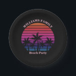 Beach Party Tropical Sunset Palm Trees Black Pappteller<br><div class="desc">Cool custom beach sunset party paper plates for a destination wedding or family luau on an island. Cute personalized tropical black decor featuring a pretty pink sky behind beautiful palm trees on the coast.</div>