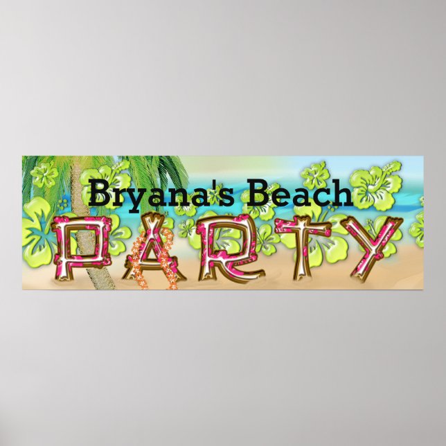 Beach Party Typografie Summer Hibiskus Banner Poster (Vorne)
