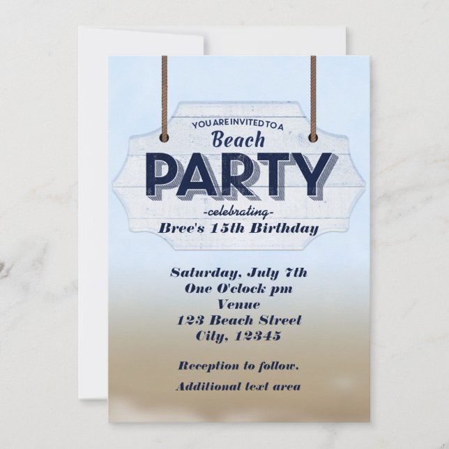 Beach Party Weißwald Zeichen tropische Einladungen (Vorderseite)