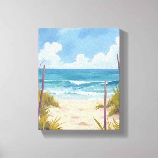 Beach Path | Ocean Watercolor Coastal Painting Leinwanddruck (Vorderseite)