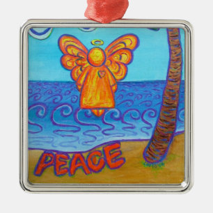 Beach Peace Angel Art Custom Holiday Ornaments Silbernes Ornament