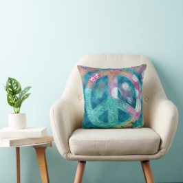 Beach Peace Sign HIppie Boho Aquamarin Pink Sand Kissen