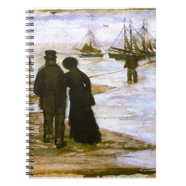 Beach People Walking & Boats Van Gogh Fine Art Notizblock (Vorderseite)
