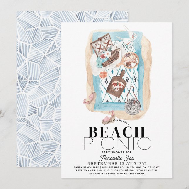 Beach Picnic Baby Shower Indigo Einladung (Vorne/Hinten)