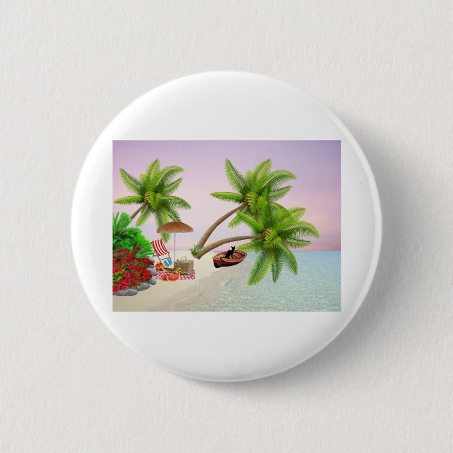 Beach Picnic Boat Bush Palm Trees Beach Chair Button (Vorderseite)
