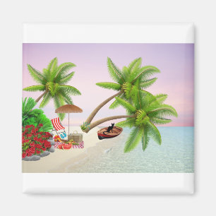 Beach Picnic Boat Bush Palm Trees Beach Chair Magnet