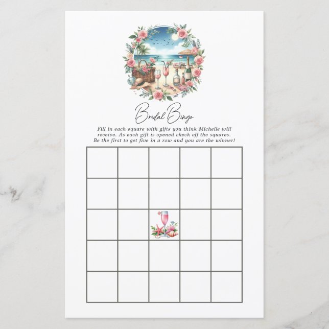 Beach Picnic Brautparty Bingo Game (Vorderseite)
