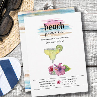 Beach Picnic Sundowner Margarita Hibiskus Geburtst Einladung