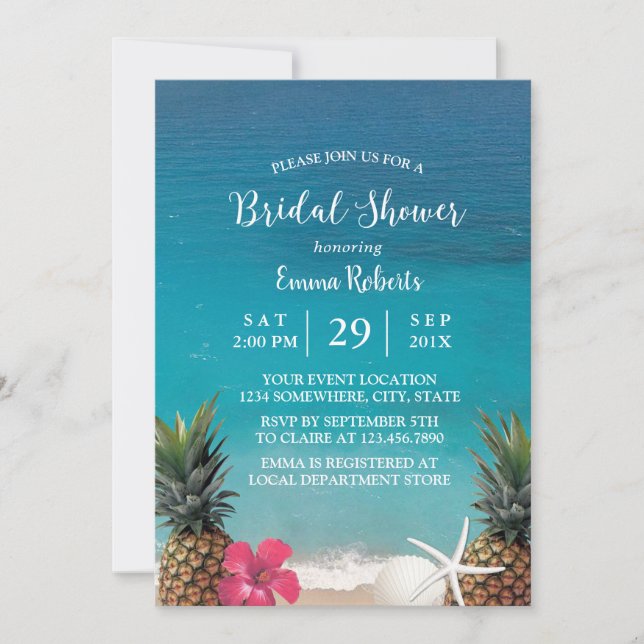 Beach Pineape Starfish Luau Brautparty Einladung (Vorderseite)