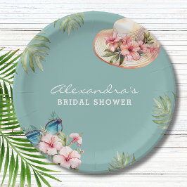 Beach Pink Blume Blaues tropisches Brautparty Pappteller