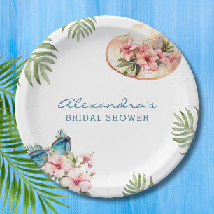 Beach Pink Floral Tropical Brautparty Paper Pla Pappteller