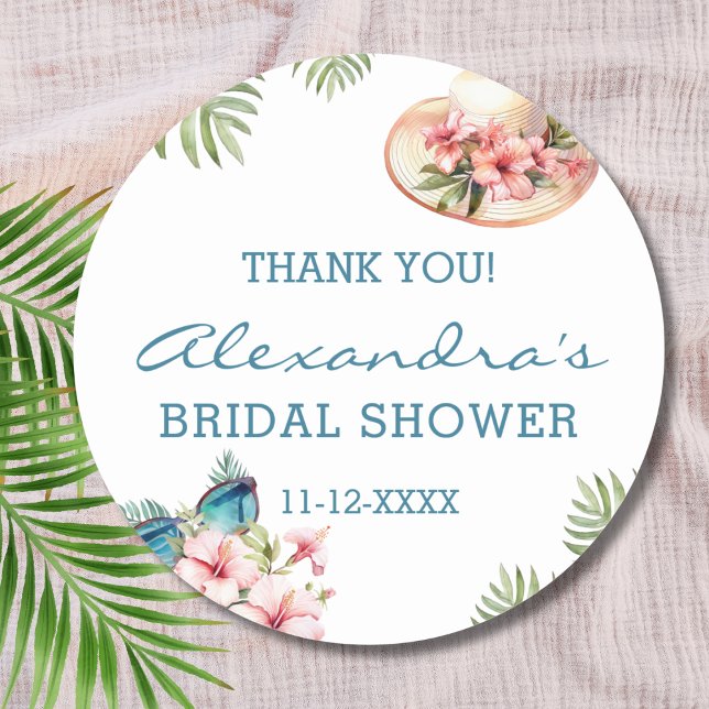 Beach Pink Floral Tropical Brautparty Vielen Dank Runder Aufkleber (Von Creator hochgeladen)