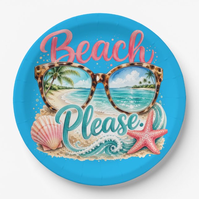 "Beach Please" Pappteller. Pappteller (Vorderseite)