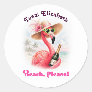 Beach Please Team Braut Flamingo Junggesellinnenab Runder Aufkleber