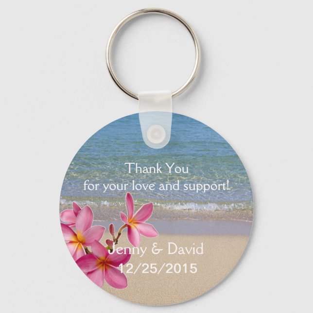 Beach Plumeria Personalisierter Schlüsselring Gast Schlüsselanhänger (Vorderseite)