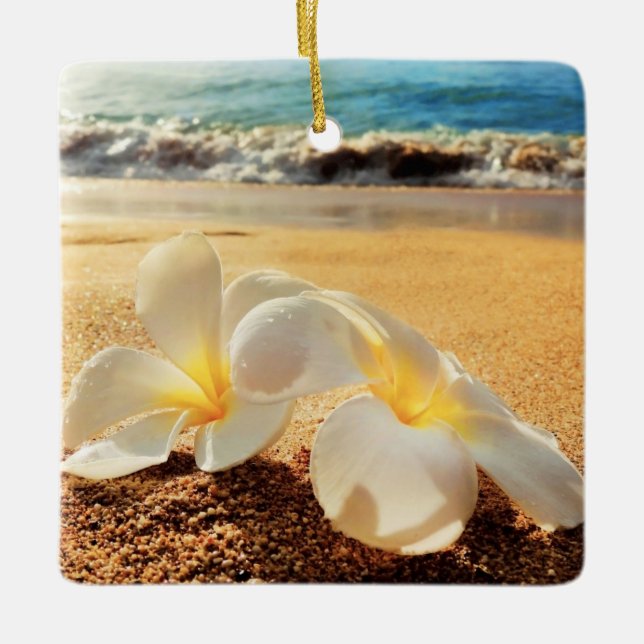Beach Plumeria Weihnachtsdekoration Keramikornament (Vorderseite)