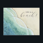 Beach Postcard Summer Invitation Postkarte<br><div class="desc">Capture the serene beauty of the seaside with this stunning watercolor postcard, featuring a picturesque ocean shoreline on a sandy beach painted in soothing shades of blue, turquoise, and beige. The unique artwork by Victoria Grigaliunas adds a personal touch of elegance and tranquility to every note you send. On the...</div>