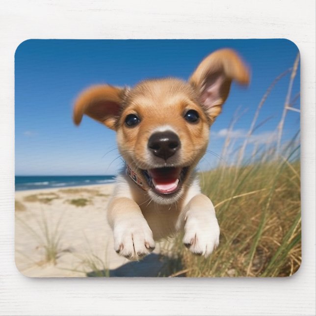 Beach Puppy Dog Foto Mousepad (Vorne)
