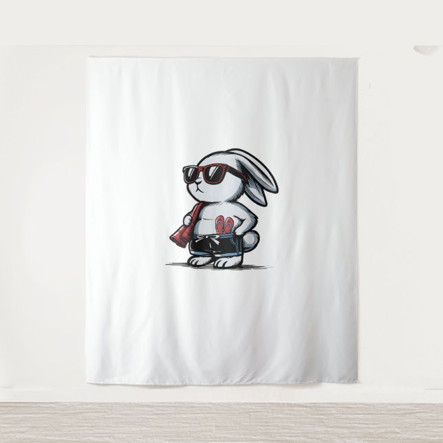Beach Rabbit Bunny Beach Goer Summer Wandteppich (Vorderseite)