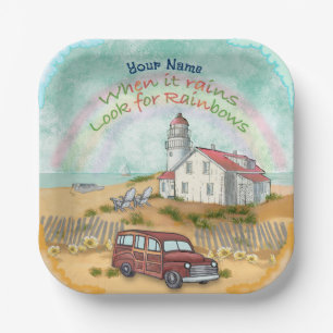 Beach Rainbow Lighthouse Pappteller