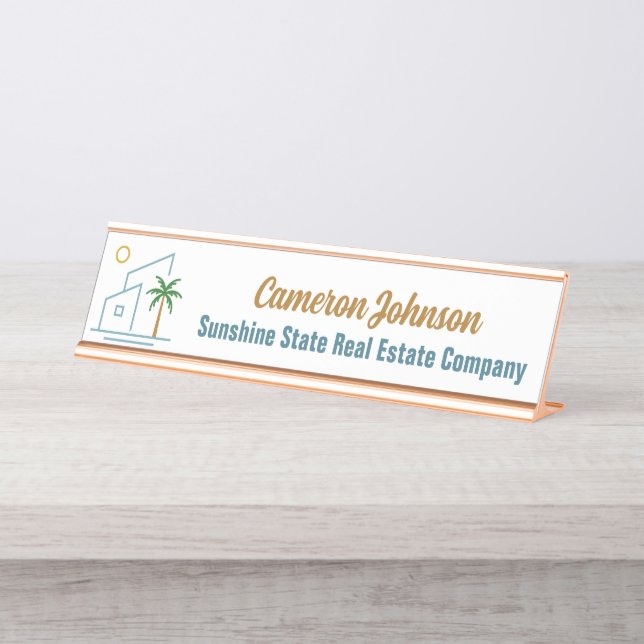 Beach Real Estate Company Custom Coastal Realtor Schreibtischnamensplakette (Vorderseite )
