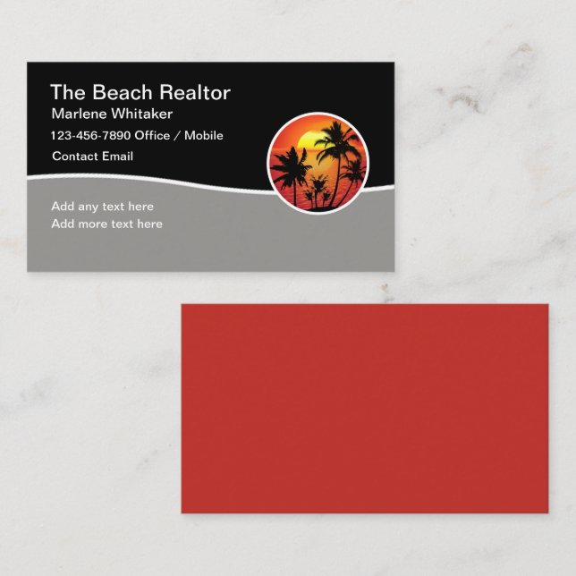 Beach Realtor Trendy Modern Business Cards Visitenkarte (Vorne/Hinten)