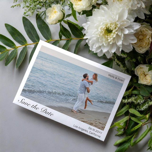 Beach Romance Border Foto Wedding Save the Date Magneteinladung (Von Creator hochgeladen)