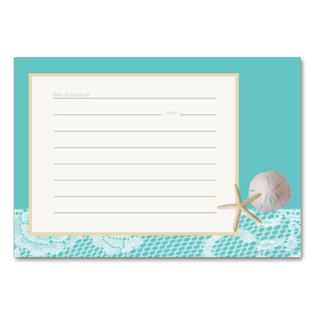 Beach Romance Rezept Card Aqua Tischnummer (Vorderseite)