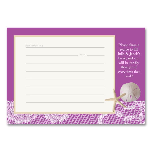 Beach Romance Rezept Card Lila Tischnummer (Vorderseite)