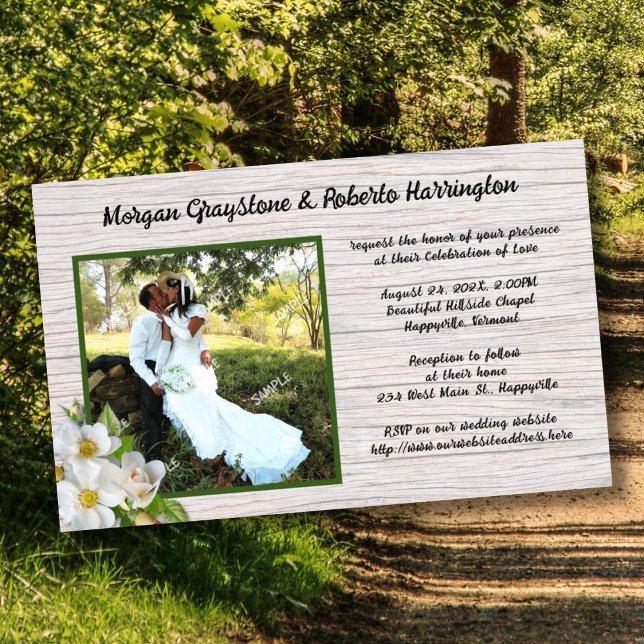 Beach Rose Wood Wedding Einladungen Haushaltspapie Flyer (Von Creator hochgeladen)