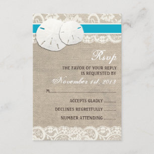 Beach Rustic Burlap Lace RSVP Card - Malibu Karte