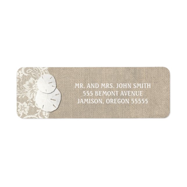 Beach Rustikale Burlap Lace Rücksendeadressen-Aufk (Vorne)