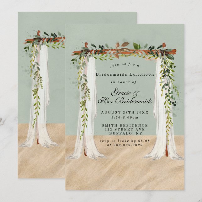 Beach Sand Canopy Bridesmaids Luncheon Invites (Vorne/Hinten)